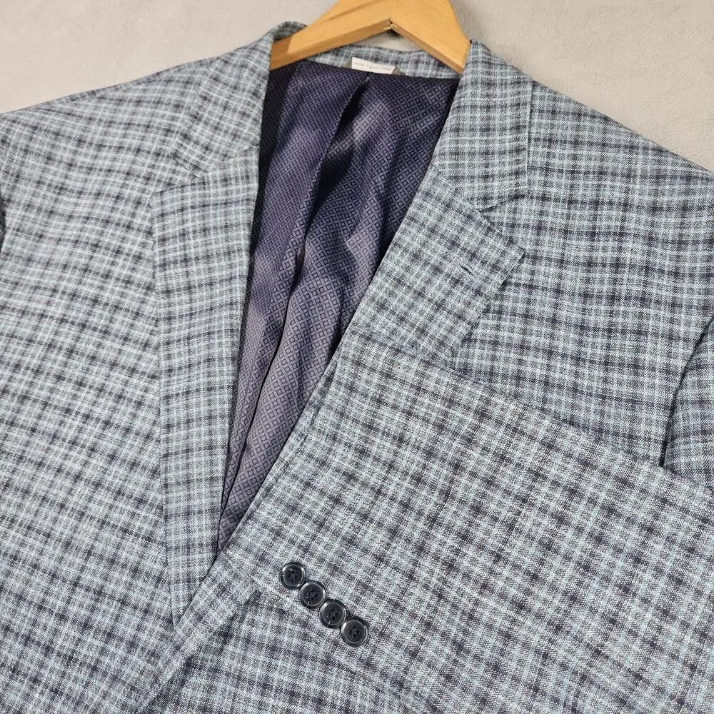 Oak Hill Blazer Mens 3XLT 54-56 Blue Plaid Sport Coat Big and Tall 2 Button Prep